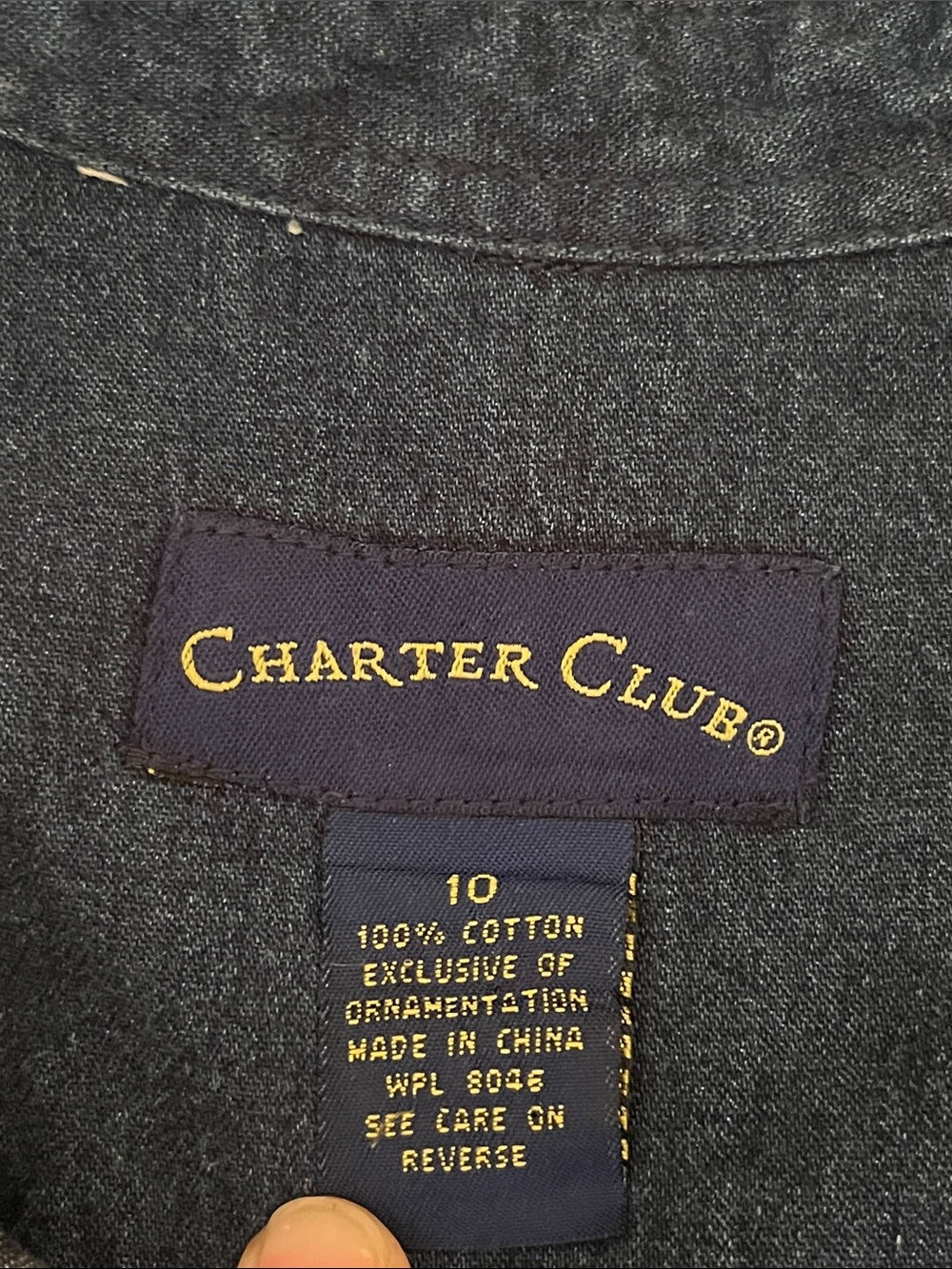 Vintage 90s Charter Club Denim Shirt Dress w Suede Collar, size 10 ankle length - Picture 5 of 9